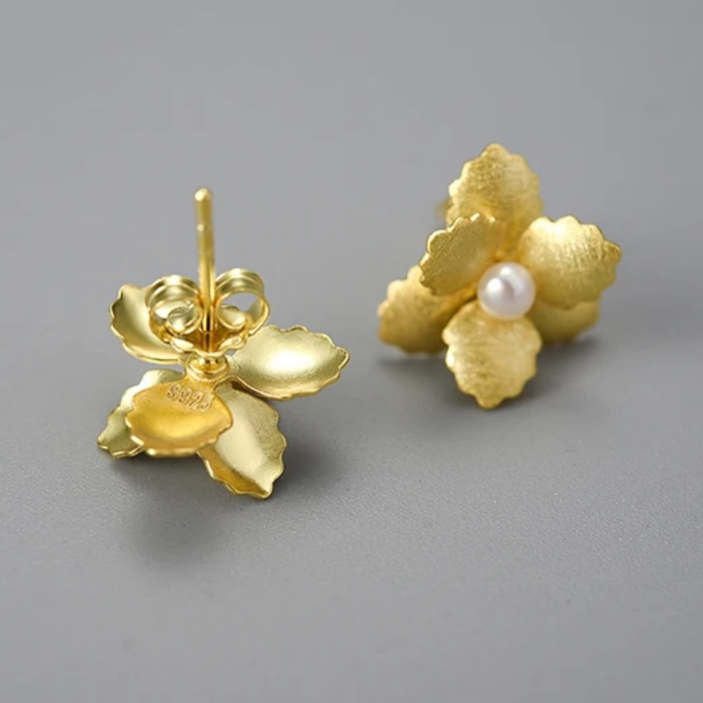 925 Silver Artisan Handmade The Zakaryah Flower & Natural Pearl Earrin… - Picture 7 of 9